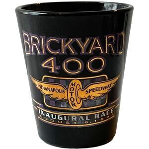 Vtg Brickyard 400 Black Shot Glass Inaugural Race 1994 Souvenir Barware Jigger